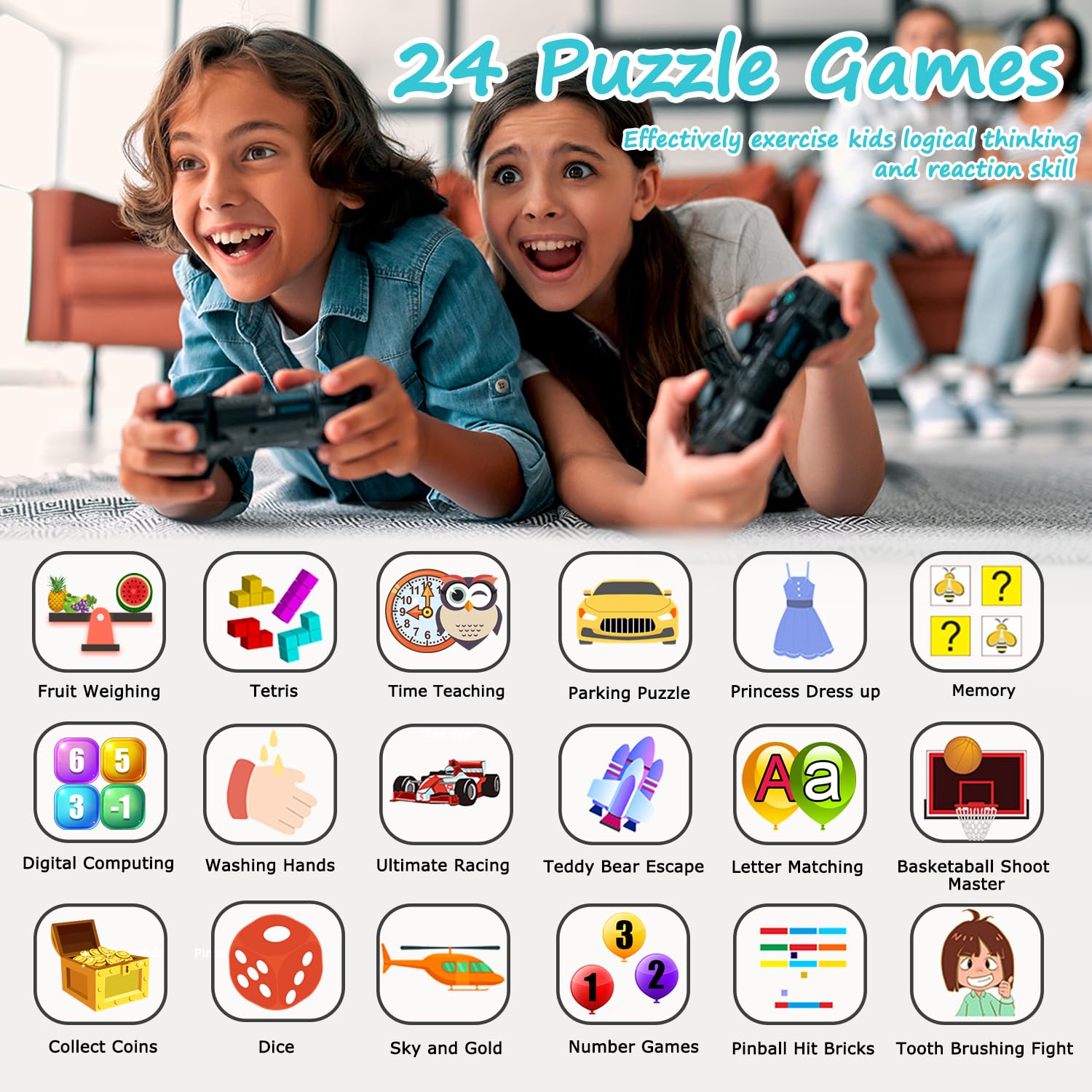 Kids Smart Watch Girls Gifts For Age 5-12, 24 Puzzle Games Hd Touch Screen Watches With Video Camera Music Player Pedometer Flas